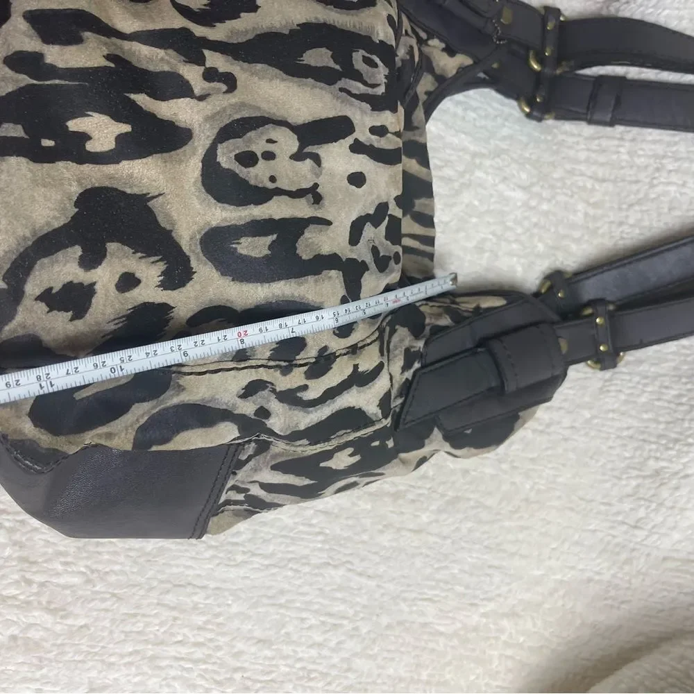 a.n.a Leopard Print 100%Pig skin dark gray faux leather trim hobo Bag